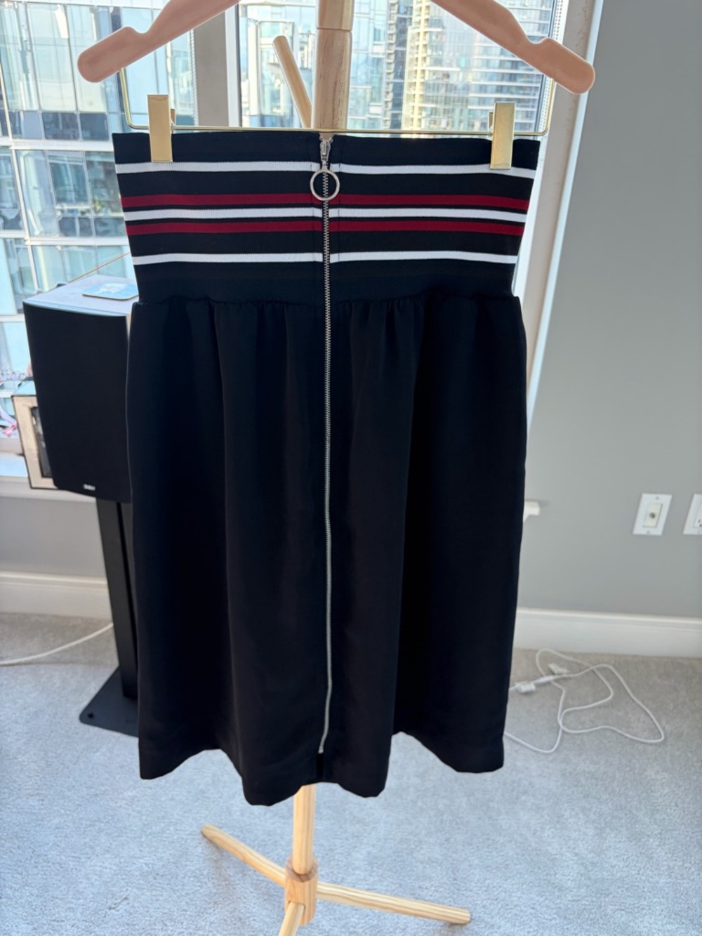 Zara Black Midi Skirt with Striped Waistband